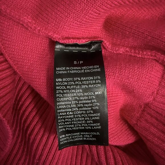 WHBM Women's Small Hollywood Pink Crew Neck Puff Ruffle Sleeve Cable Sweater - Picture 5 of 6